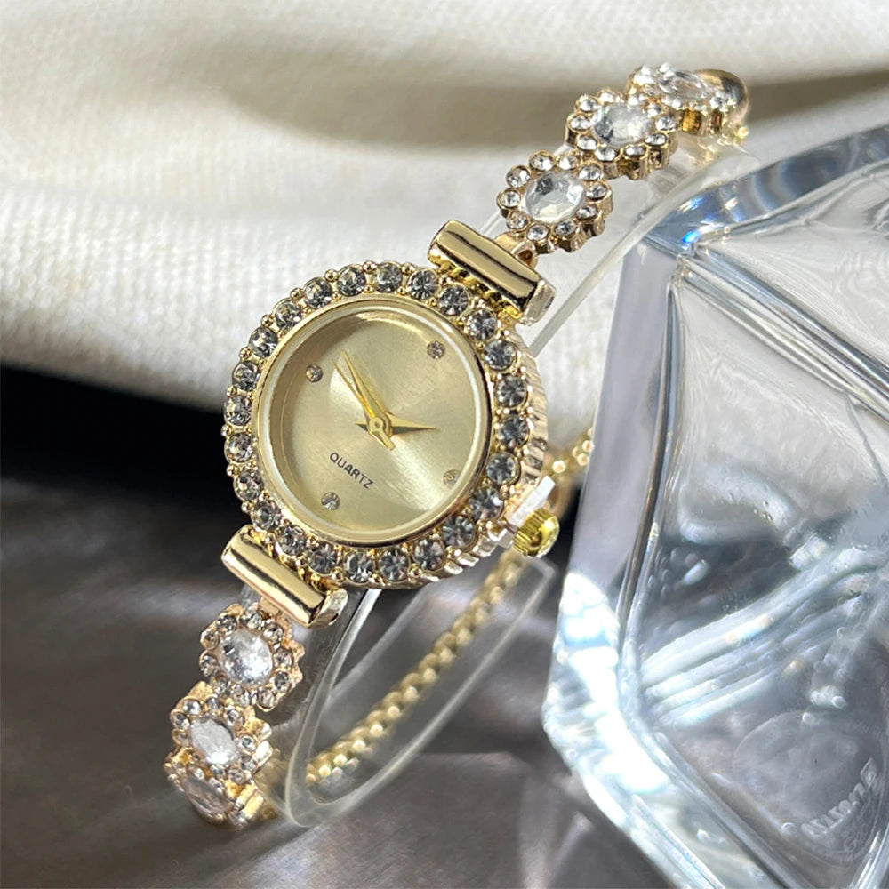Conjunto de reloj de pulsera de Calcedonia de comercio exterior con luz de diamante, reloj de cuarzo de lujo en vivo, nuevo reloj de mujer con diamantes