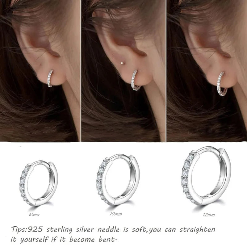Pendientes de aro pequeños de Plata de Ley 925 con circonita, Huggie, chapado en oro de 14 quilates, Piercing para cartílago, pendientes pequeños para mujeres y hombres