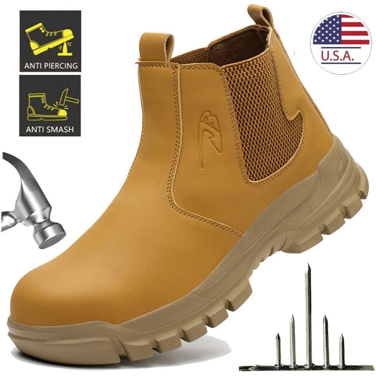 Botas de trabajo de seguridad impermeables para hombre, zapatos con punta de acero, botas protectoras antigolpes y antipinchazos para aventuras al aire libre y senderismo