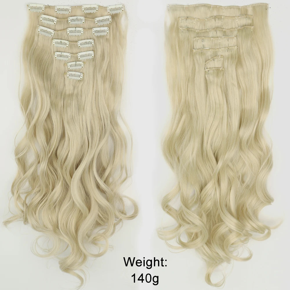7 unids/set 16 Clips extensiÃƒÂ³n de cabello negro largo liso pelo Natural Ombre peluca fibra resistente al calor para peinado de mujer