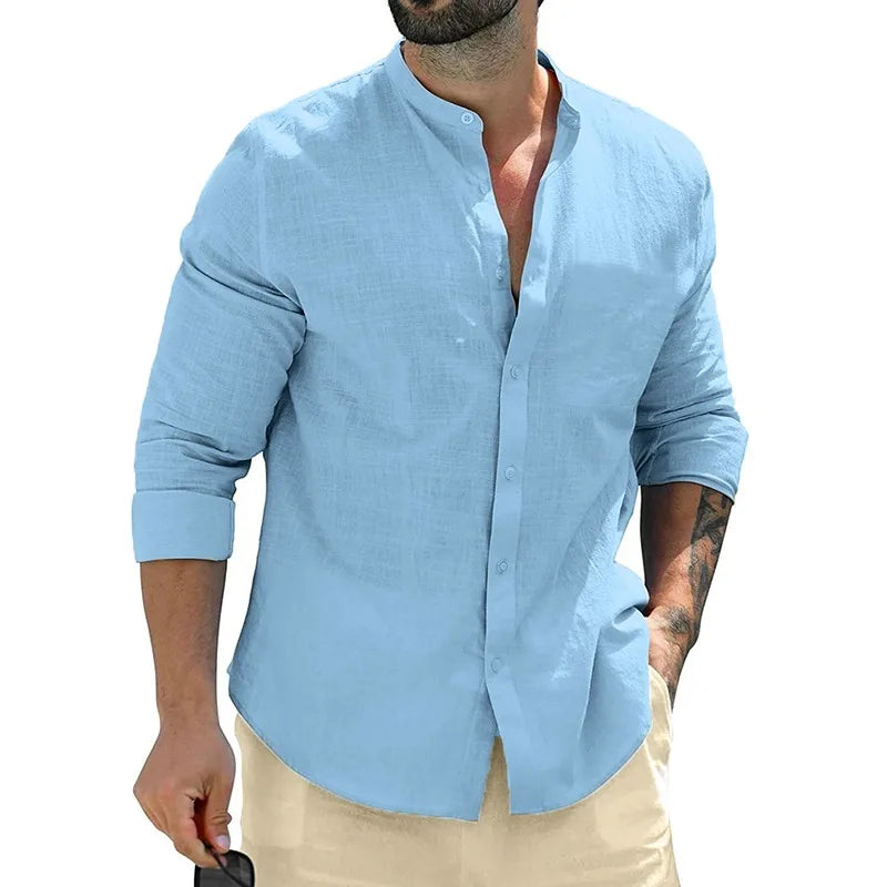 Camisas de manga larga de otoÃ±o para hombre, camisetas de negocios de algodÃ³n, ropa de calle transpirable de Color sÃ³lido, camisas con botones para hombre, camisa blanca