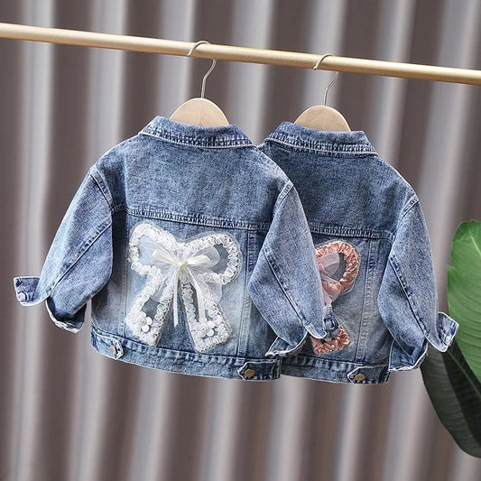 Chaqueta vaquera para niñas de 2 a 12 años, nueva moda, abrigos vaqueros para bebés y niños, bonito diseño de lazo de encaje de conejo, ropa de abrigo para niños
