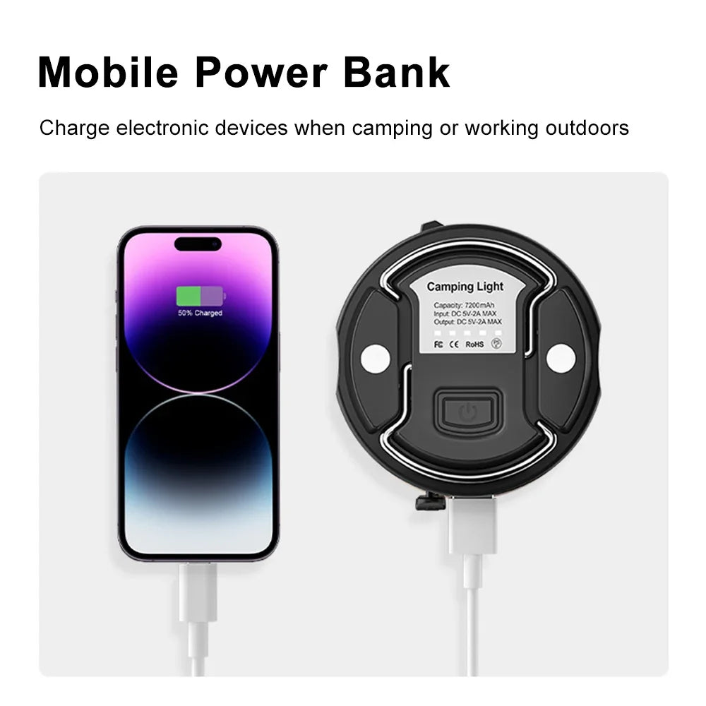 Linterna de Camping portátil, luz de trabajo de emergencia de 660 lúmenes, 4 modos de atenuación, linterna impermeable para exteriores, lámpara de tienda recargable por USB