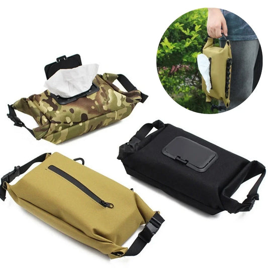 Caja de pañuelos húmedos para exteriores, dispensador de toallitas húmedas de papel de lona, almacenamiento colgante para accesorios de Camping al aire libre