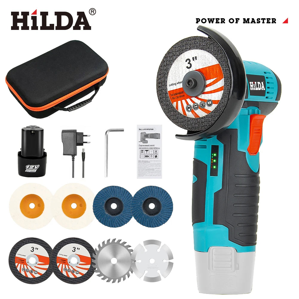 Mini amoladora angular recargable en miniatura HILDA de 12V con baterÃ­a, amoladora pulidora de hoja de corte para cortar diamante inalÃ¡mbrico