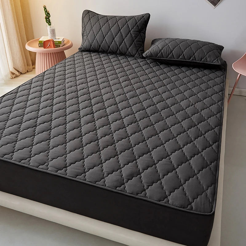 Sábana bajera impermeable de algodón lavado con banda elástica, Protector de colchón, Color negro, 100%