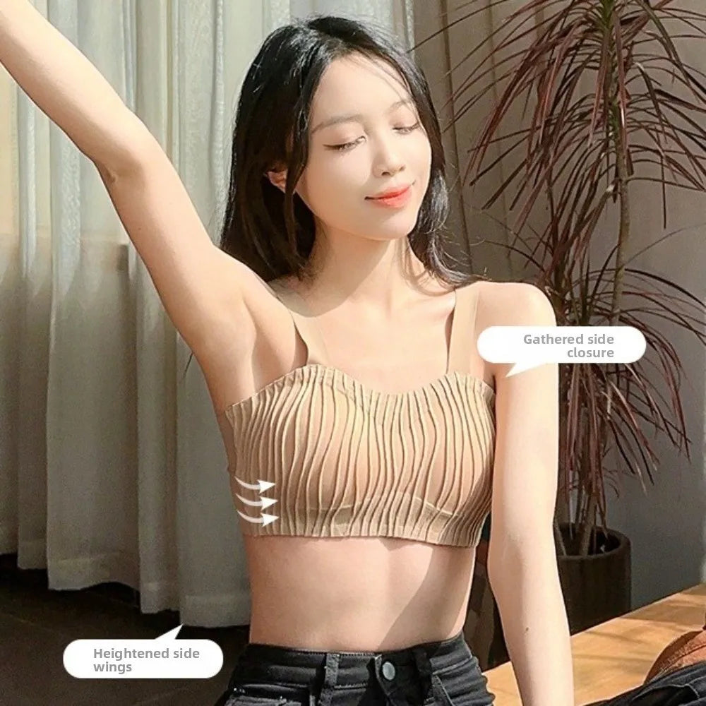 Wave Shape Wireless Deep V Bra Shockproof Anti-sagging Brassiere for Women Gathered Breasts Close-fitting Push Up Underwear