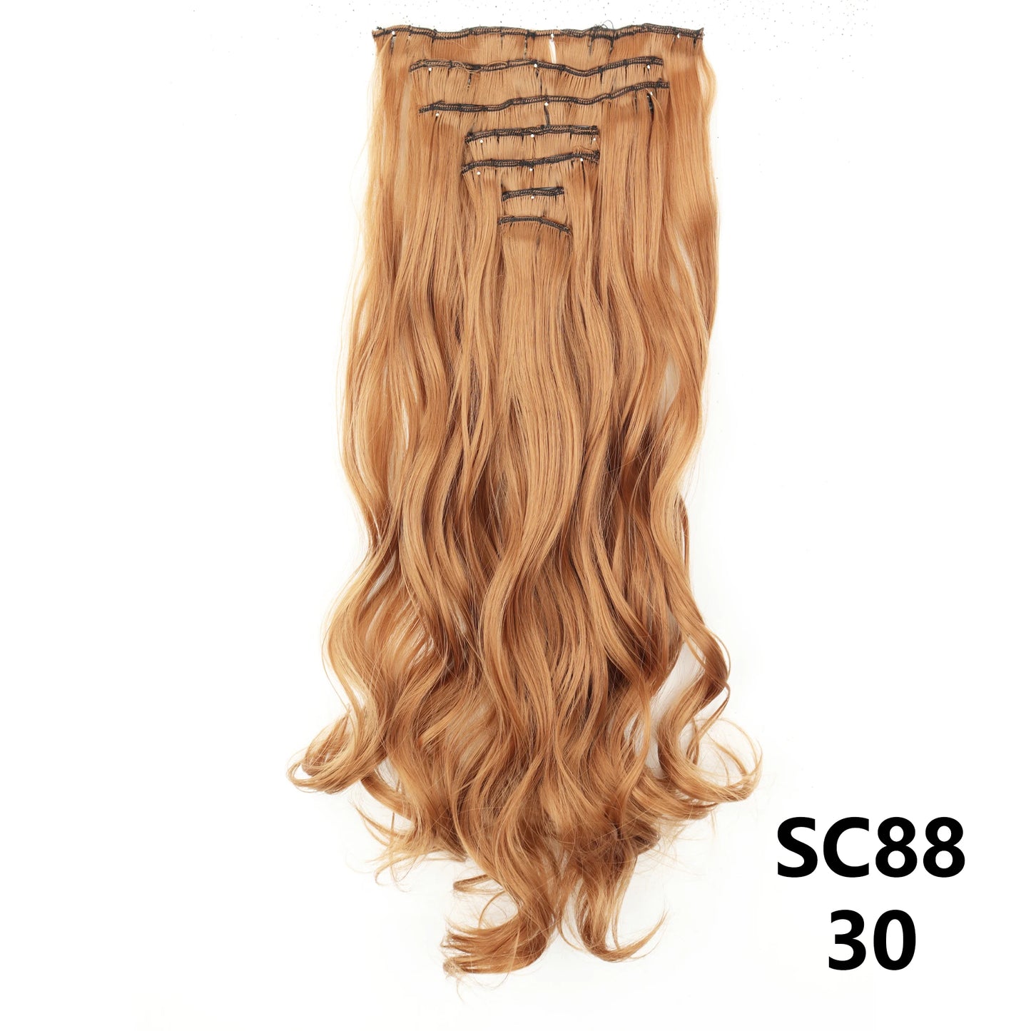 Extensiones de cabello sintÃƒÂ©tico largo y recto para mujer, 16 Clips, 7 unidades/juego, fibra de alta temperatura, negro, marrÃƒÂ³n, Rubio
