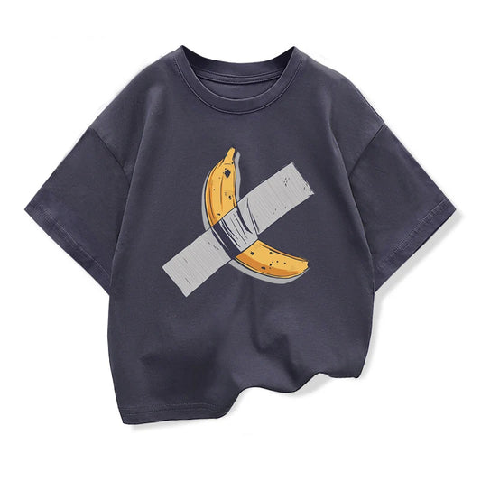 Ropa para niños, camiseta de manga corta con gráfico de plátanos en la pared, camisetas holgadas de algodón con cuello redondo de diseño Popular para niños