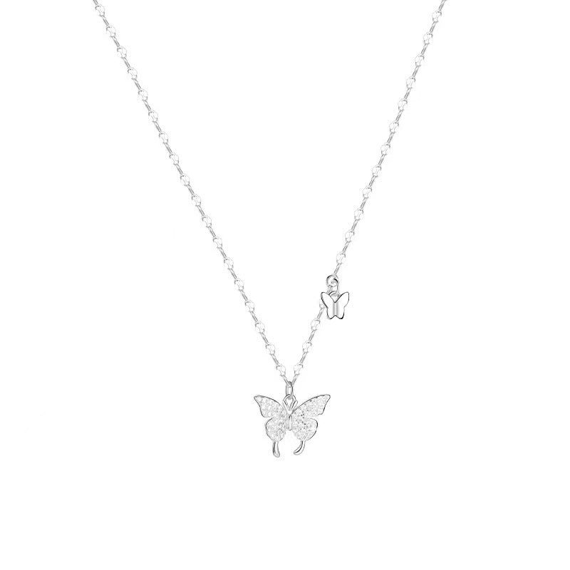 Collar de mariposa de plata para mujer, collar con colgante de circÃ³n de cristal para mujer y niÃ±a, collar de cadena de cristal, joyerÃ­a de fiesta