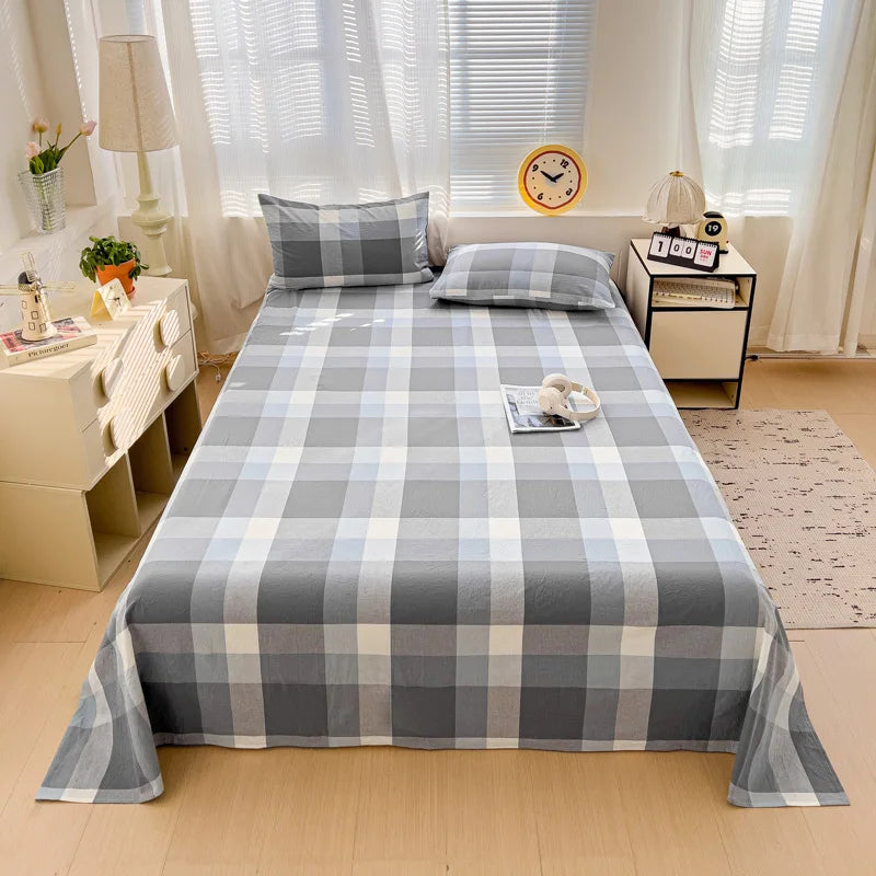 Sábana plana de algodón 100% para cama doble, sábanas superiores lisas de Color sólido, sábanas planas individuales/Queen/King, sábanas de lino para el hogar