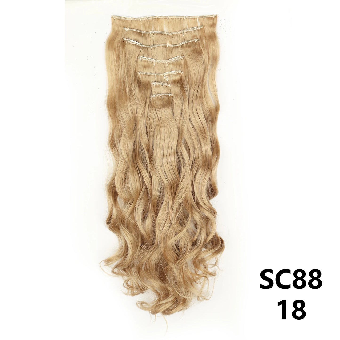 Extensiones de cabello sintÃƒÂ©tico largo y recto para mujer, 16 Clips, 7 unidades/juego, fibra de alta temperatura, negro, marrÃƒÂ³n, Rubio