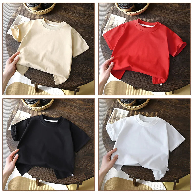 Camiseta de manga corta de algodón para niños, camiseta blanca, roja y negra, ropa de verano para bebés, Tops para niños