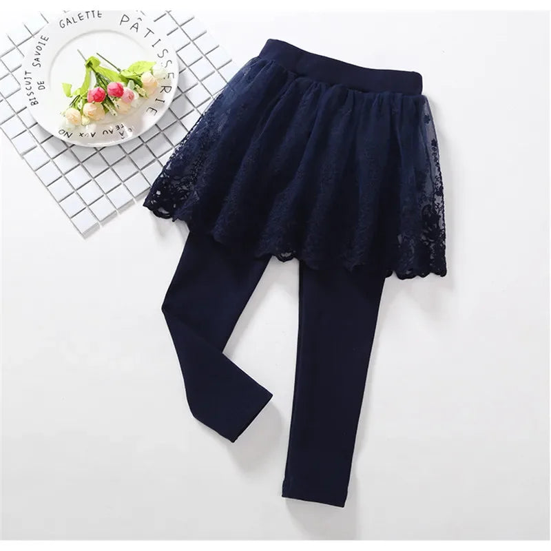 Nuevas mallas para niñas, falda de princesa de encaje, pantalones, falda ajustada para primavera y otoño, pantalones para niños de 2 a 7 años, ropa para niños