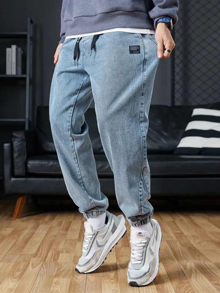 Pantalones vaqueros para correr de talla grande para hombre, ropa de calle 6XL 7XL 8XL, pantalones Cargo de mezclilla informales en negro y azul, pantalones vaqueros cÃ³nicos de algodÃ³n elÃ¡sticos, pantalones holgados