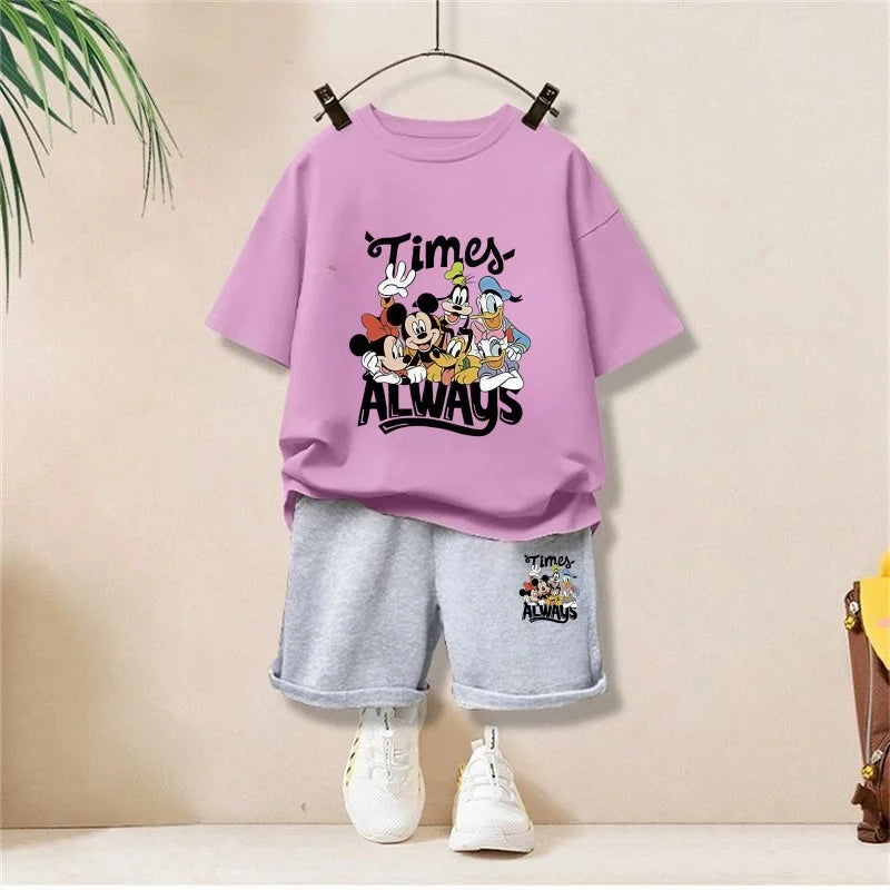 Conjunto de ropa de otoño para bebé, niña y niño, sudadera con estampado familiar de Disney, Top y pantalones inferiores, traje de 2 uds, chándal de algodón para chico