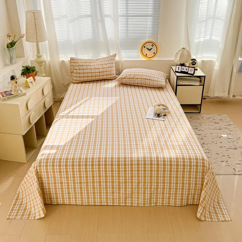 Sábana plana de algodón 100% para cama doble, sábanas superiores lisas de Color sólido, sábanas planas individuales/Queen/King, sábanas de lino para el hogar