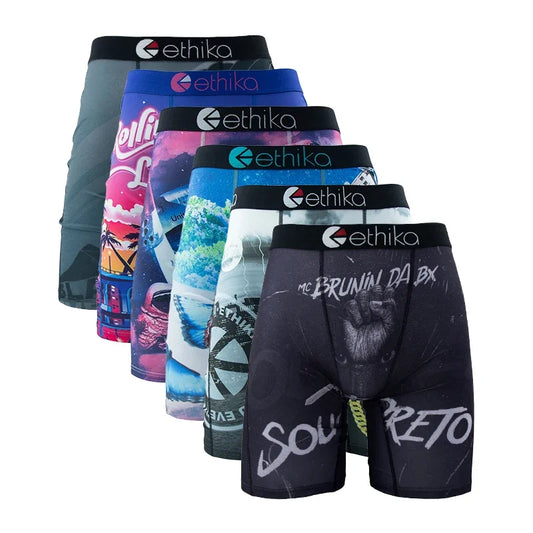 ETHIKA, 6 uds., ropa interior para hombre, Boxers transpirables para hombre, calzoncillos de natación de talla grande con estampado, bragas para hombre, bañadores, Boxershorts sexis para hombre