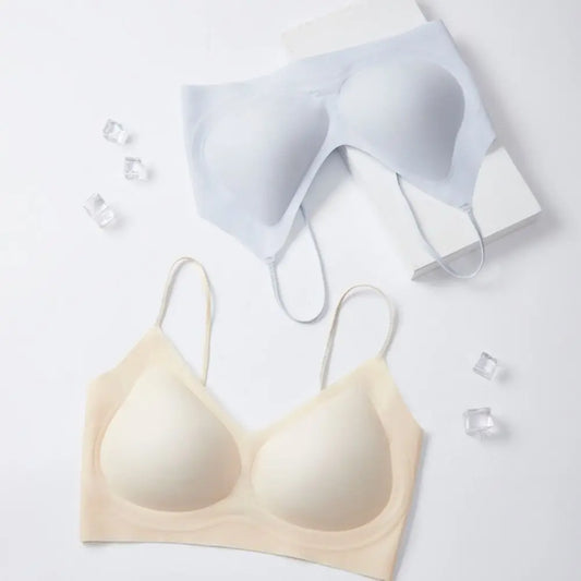 Cómodo sujetador inalámbrico a prueba de golpes con escote en V profundo, lencería antiflacidez, sujetador sin costuras, ropa interior push-up ajustable para niñas