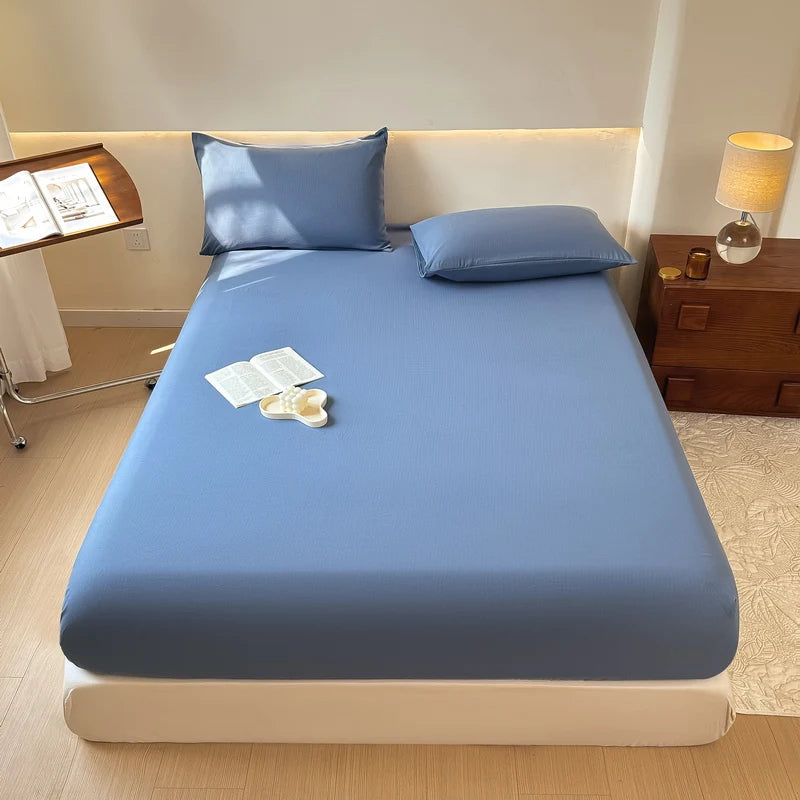 Sábana bajera de algodón lavada con funda de almohada, bandas elásticas, Funda de colchón ajustable antideslizante para cama doble King y Queen