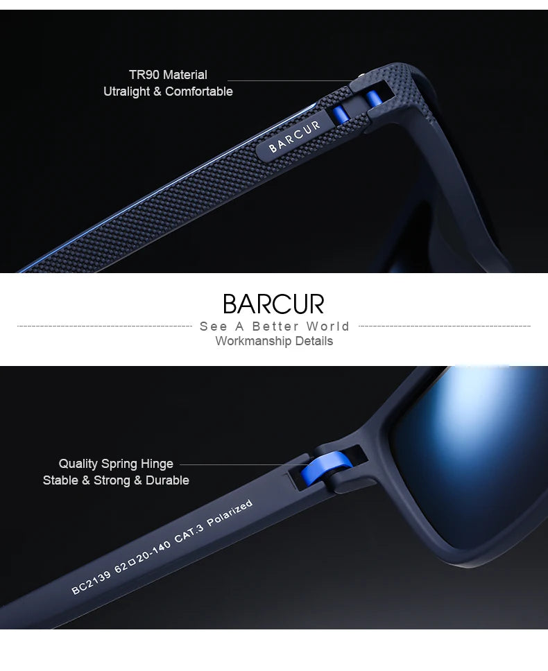 BARCUR-gafas de sol polarizadas TR90 para hombre y mujer, lentes deportivas ligeras, accesorio de protecciÃ³n UVAB