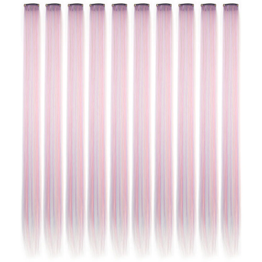 10 unids/pack de extensiones de cabello con Clip para fiesta de colores para niÃƒÂ±as, postizos sintÃƒÂ©ticos de pelo liso de 22 pulgadas de colores Omber