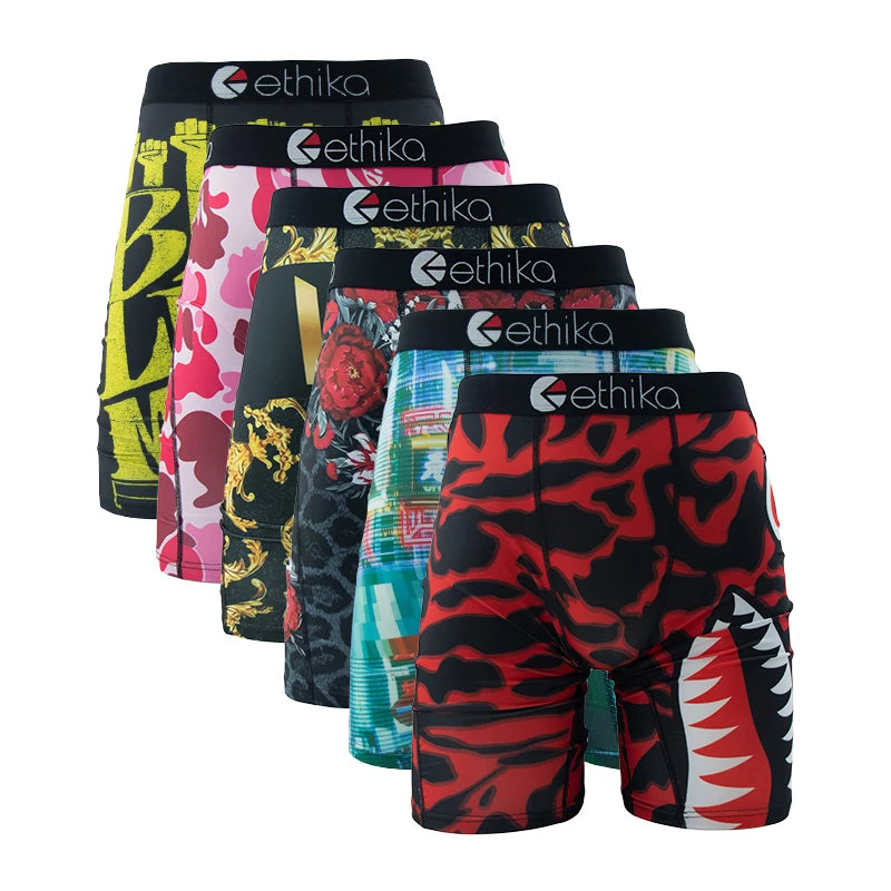 ETHIKA, 6 uds., ropa interior para hombre, Boxers transpirables para hombre, calzoncillos de natación de talla grande con estampado, bragas para hombre, bañadores, Boxershorts sexis para hombre