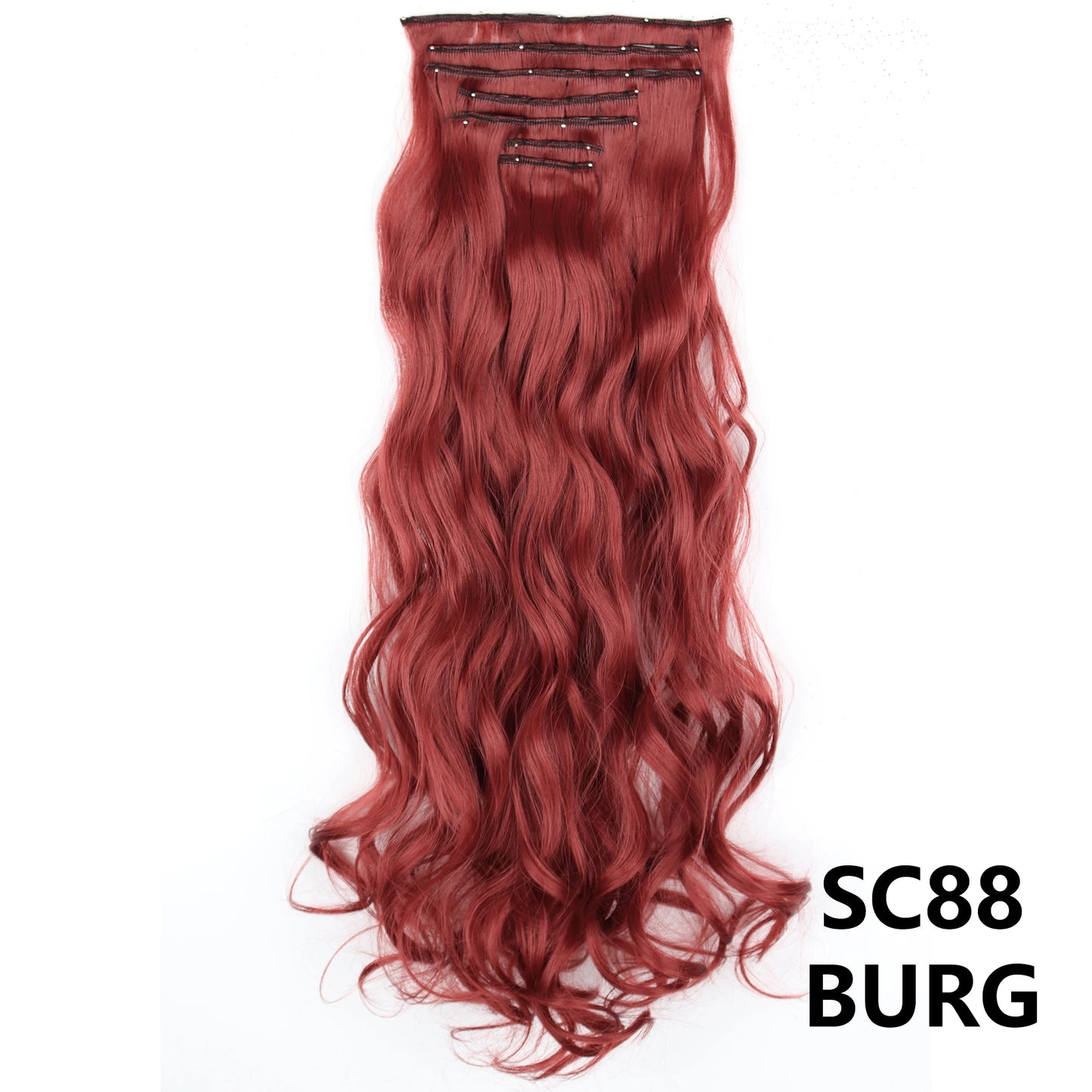 Extensiones de cabello sintÃƒÂ©tico largo y recto para mujer, 16 Clips, 7 unidades/juego, fibra de alta temperatura, negro, marrÃƒÂ³n, Rubio