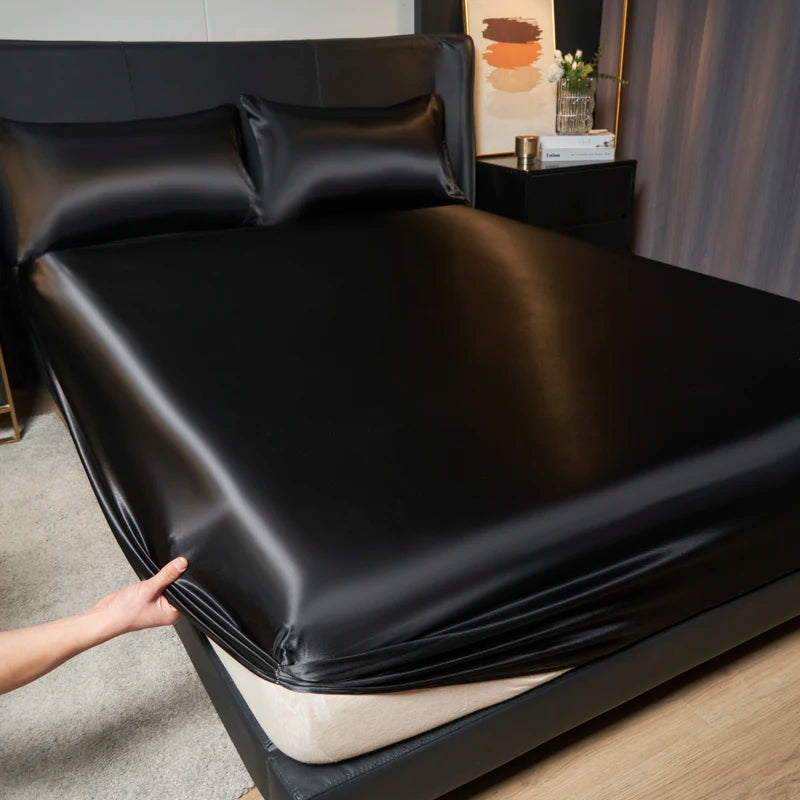 UPzo 100% poliéster 1 Uds. Sábana bajera con superficie satinada (sin funda de almohada) banda elástica alrededor de la funda de colchón sábana para cama King