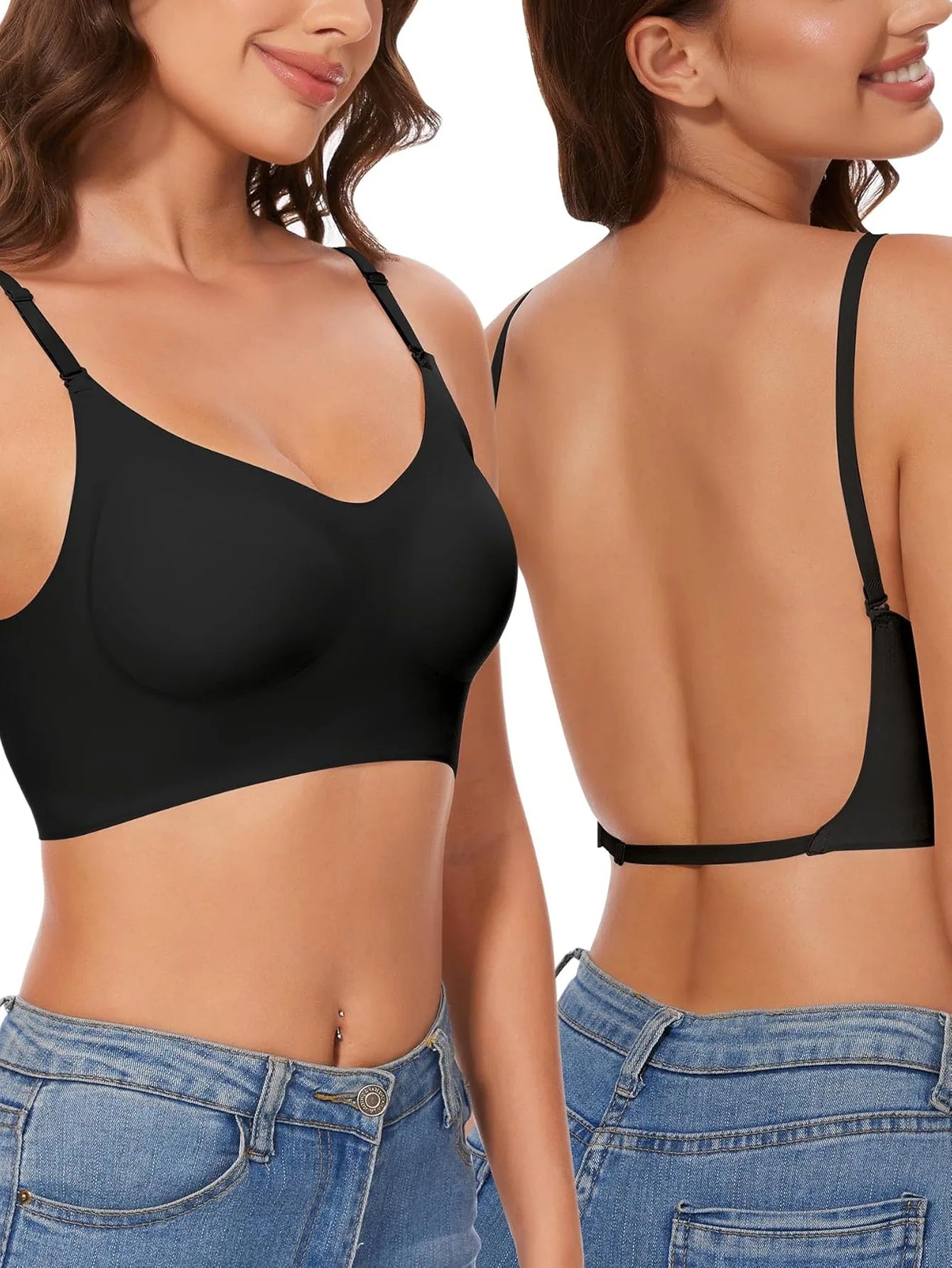 Sujetador Invisible para mujer, sujetadores con escote en U profundo, Top sin espalda para vestidos, lencería Sexy con correa transparente, ropa interior push-up sin tirantes