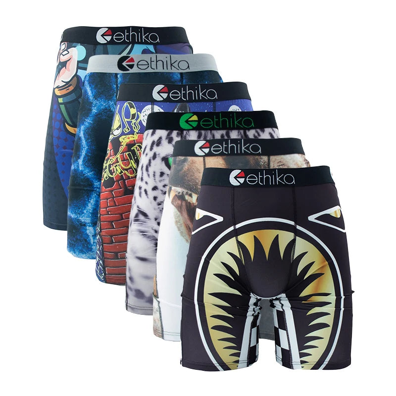 ETHIKA, 6 uds., ropa interior para hombre, Boxers transpirables para hombre, calzoncillos de natación de talla grande con estampado, bragas para hombre, bañadores, Boxershorts sexis para hombre