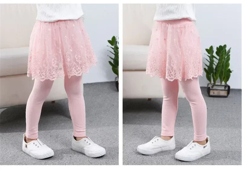 Nuevas mallas para niñas, falda de princesa de encaje, pantalones, falda ajustada para primavera y otoño, pantalones para niños de 2 a 7 años, ropa para niños