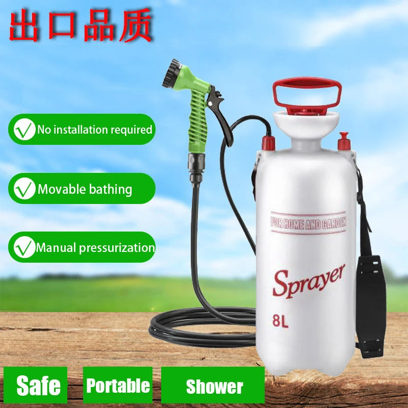 Ducha portátil de 4/8L para acampar, ducha exterior con manguera de 3m para viajar, senderismo, rociador multifunción para riego, lavado de coches