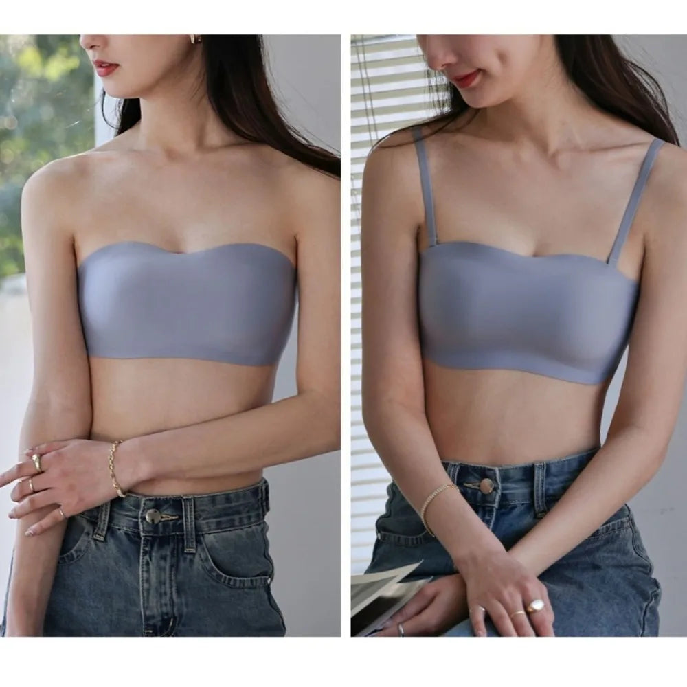 Sujetador envuelto sin tirantes de Color sólido, ropa interior Invisible antideslizante para mujer, lencería femenina fina para boda