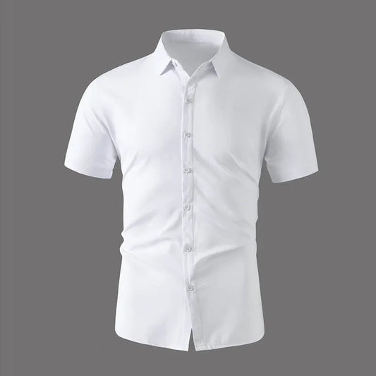 Nueva camisa informal de negocios de manga corta de Color sÃ³lido para hombre, moda de verano, sin planchar, Top cÃ³modo y versÃ¡til