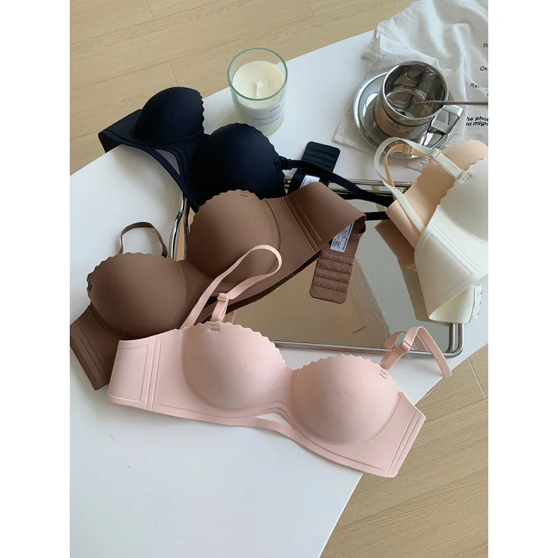 Sujetador sin costuras para mujer, ropa interior push-up con correas desmontables, sujetadores para pechos pequeños, lencería íntima Sexy para mujer