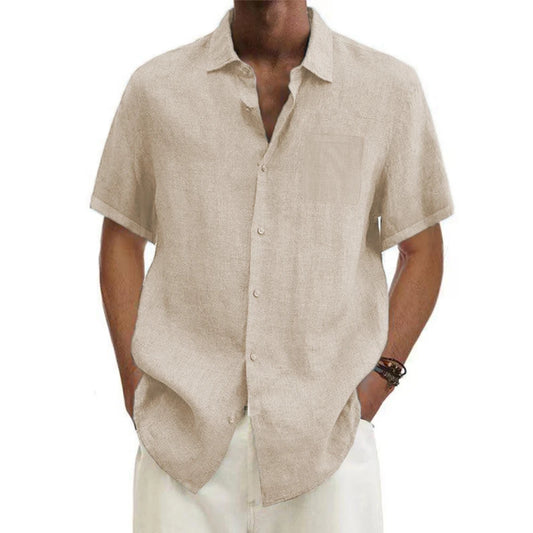 Camisas de manga corta para hombre, gran oferta de lino y algodÃ³n, camisetas informales de estilo playero con cuello vuelto de Color sÃ³lido para verano, camisetas de talla grande