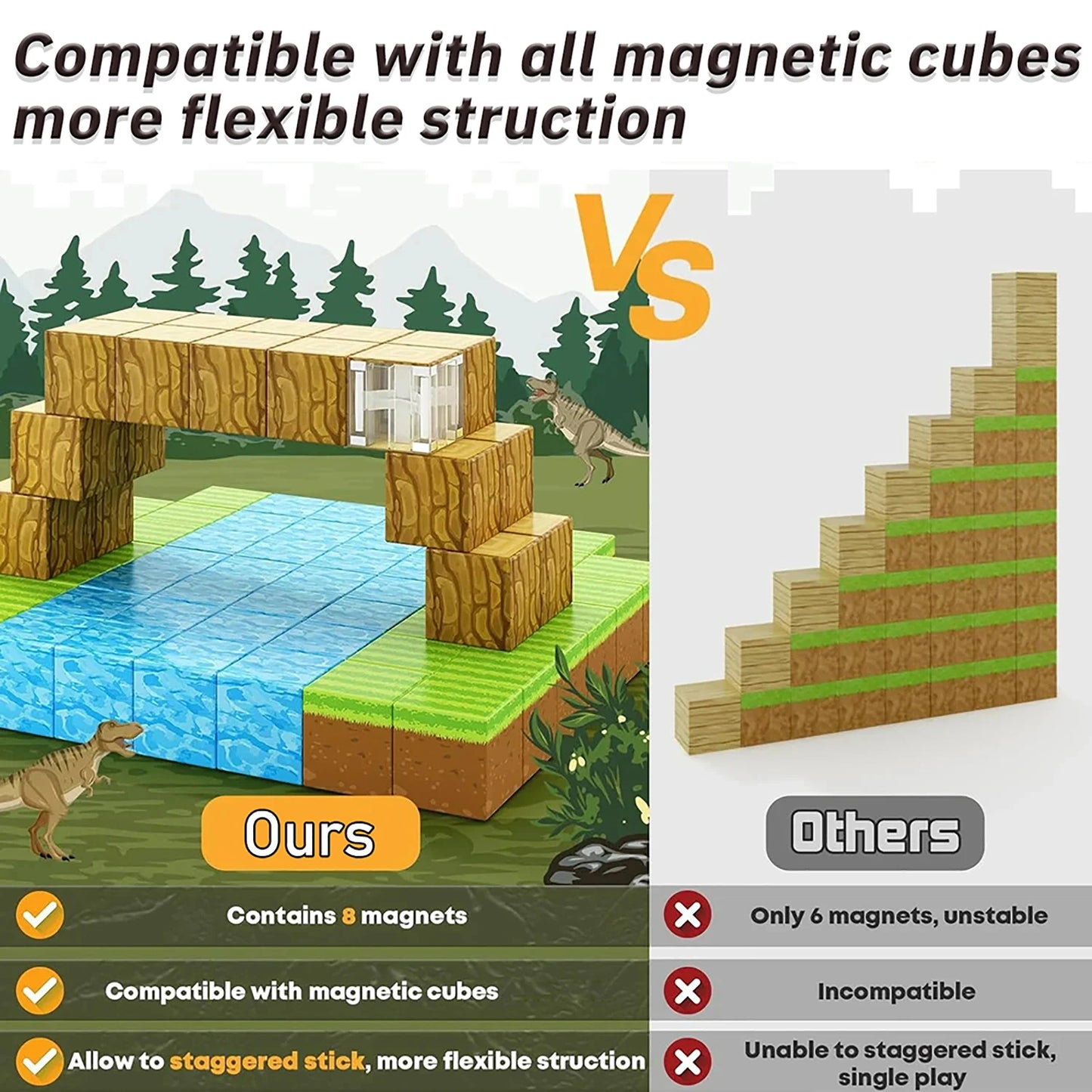100 Uds. Bloques magnéticos de juguete, juego de imanes de construcción para niños y niñas, cubos sensoriales Montessori con tallo para regalo para niños pequeños