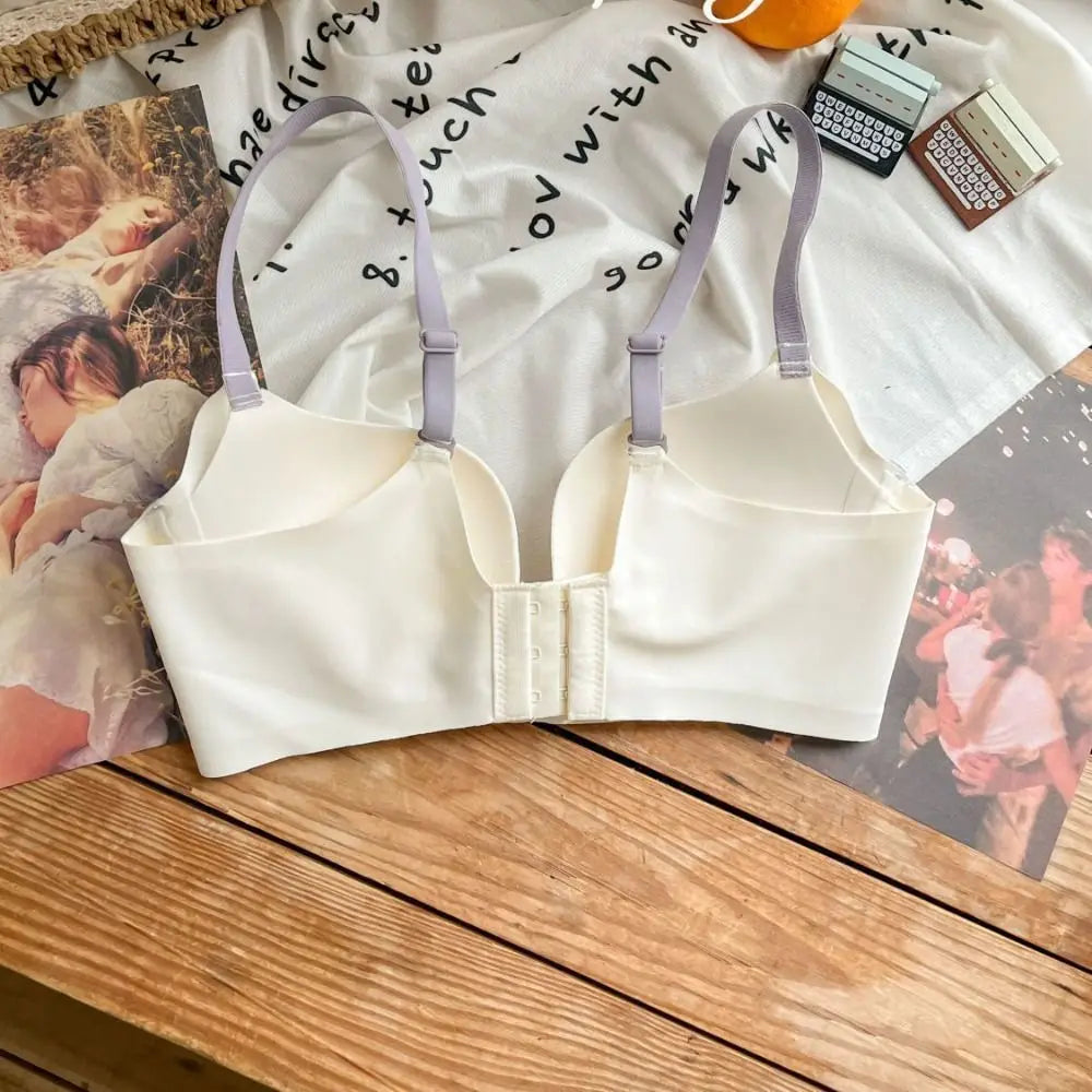 Sujetador ajustado inalámbrico con escote en V profundo, sujetador sin costuras a prueba de golpes para mujer, lencería antiflacidez, ropa interior push-up para niñas