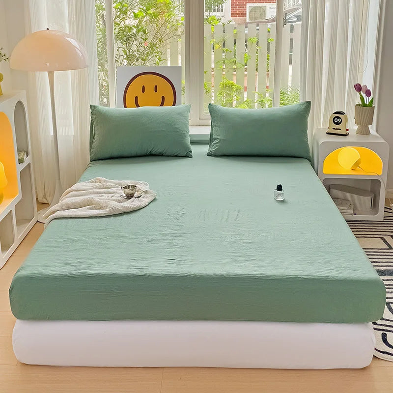 Sábana bajera de algodón lavada con bandas elásticas, funda de colchón ajustable antideslizante para cama doble King Queen 90x200 150x200 180