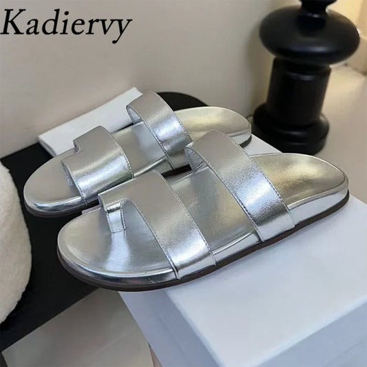 Zapatillas de verano para mujer, zapatos de mulas de cuero genuino, chanclas para mujer, chanclas informales cómodas, zapatillas para vacaciones diarias para mujer