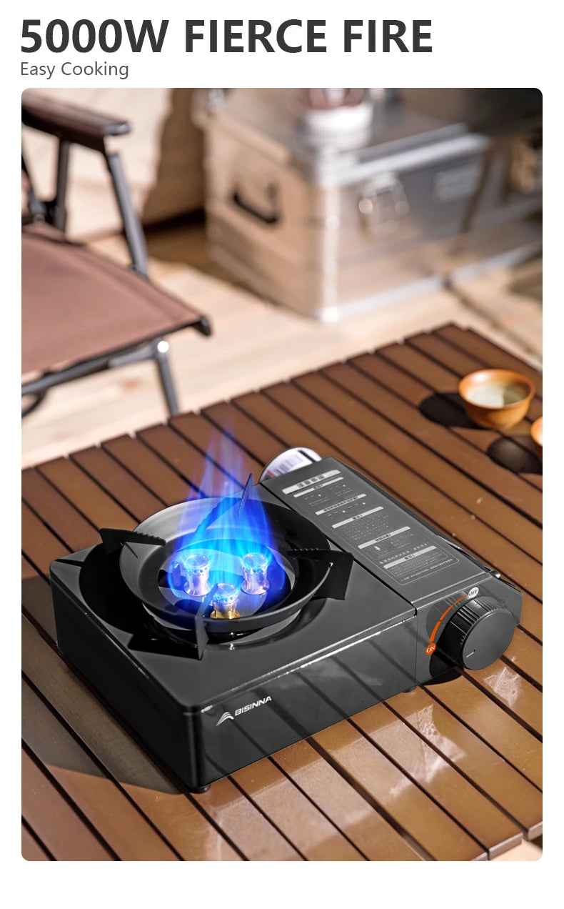 BSWOLF Estufa de gas para acampar, horno de casete portátil de alta potencia de fuego de 5000W, quemador de gas para exteriores para viajes, barbacoa, Picnic