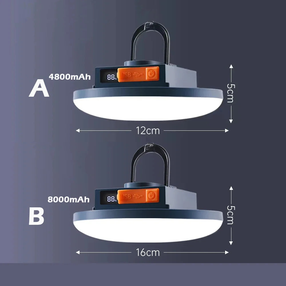 Luz LED recargable para acampar con absorción magnética, Banco de energía de doble uso, lámpara colgante, iluminación de emergencia