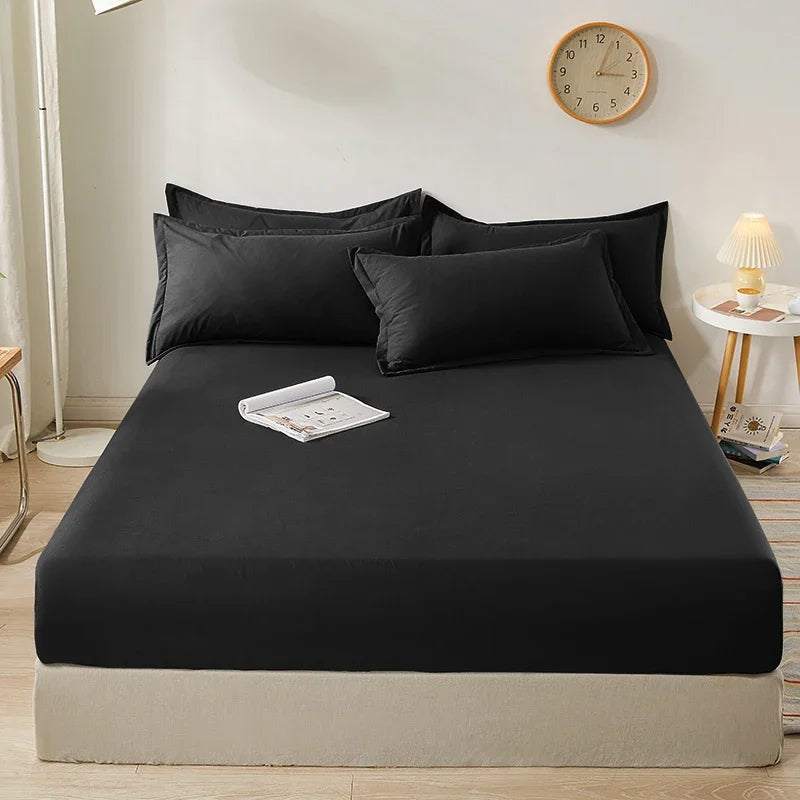 Sábana ligera de estilo veraniego con banda elástica, fundas de colchón de Color sólido, Protector para cama individual doble King, 100% algodón