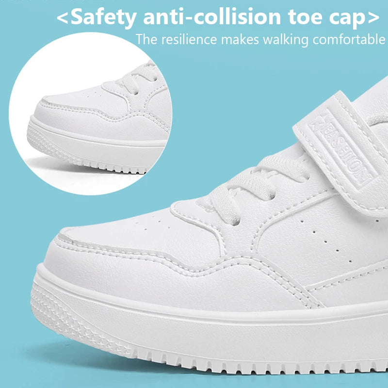Zapatillas de deporte para niños, zapatos informales de cuero negro, zapatos planos para caminar para estudiantes, calzado deportivo ligero antideslizante para tenis para niñas