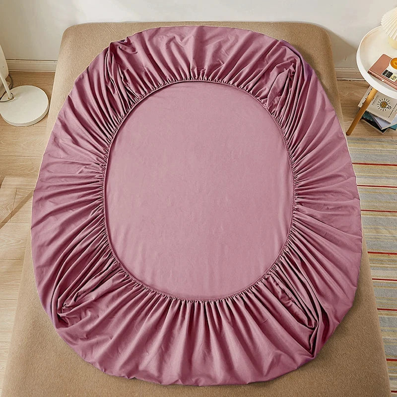 Sábana bajera 100% de algodón con banda elástica, Funda de colchón de Color sólido para cama individual doble King Queen 140/150/160/180x200