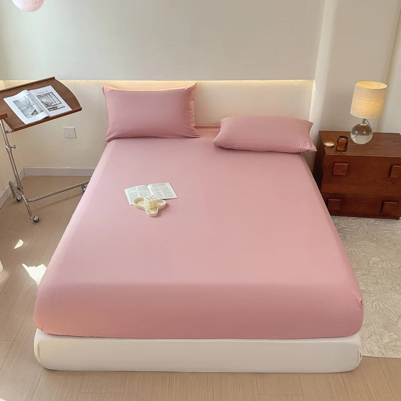 Sábana bajera de algodón lavada con funda de almohada, bandas elásticas, Funda de colchón ajustable antideslizante para cama doble King y Queen