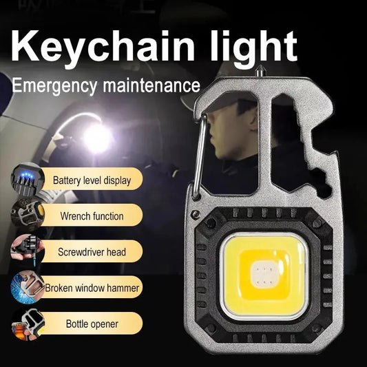 Luz de trabajo con llavero COB con pantalla de batería, luz LED portátil recargable de 8 modos de alto lúmenes para acampar, senderismo y correr