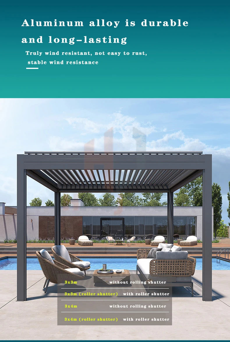 Muebles de jardín para exterior Gazebo da esterno Pavillion de aluminio 3x4 4x4 6x3 blanco Villa balcón Pérgola con persianas de metal personalizada