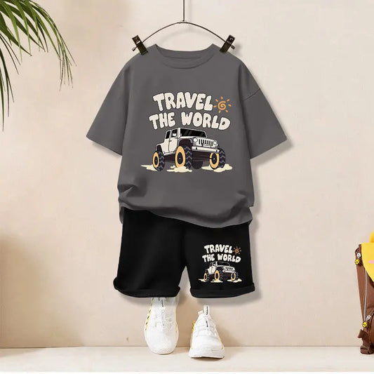 Ropa de verano para niños, camisetas y pantalones cortos con estampado de letras, conjunto de 2 piezas, trajes de parte superior inferior de manga corta para bebés y niñas